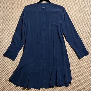 Tuckernuck | 100% Silk Navy Long-Sleeved Dress Pleated Detail | US Small (4/6)